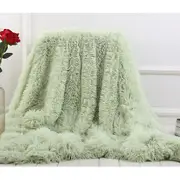 Long Plush Blanket Solid Color Soft Nap Bed Cover Sleeping Throw Mint Green