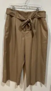 Banana Republic Women’s Wide Leg Pleated Rayon Belted Cropped Pants Size 14