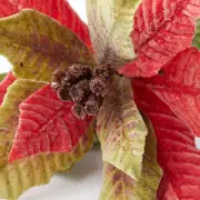 Set of 4 Flocked Red and Green Artificial Poinsettia 27" Floral Stems