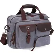 Laptop Bag Briefcase 17.3 Inch Messenger Bag for Men Waxed Canvas Light Gray