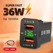 Dual USB QC Car Charger Socket Power Adapter With 12-24V Voltmeter LED Car Accessories 40mm*22mm For Toyota Quick Charge
