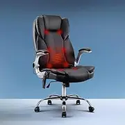 Artiss Massage Office Chair, Pu Leather 8 Point Ergonomic Gaming Computer Desk Chair Black with Remote Control,High Back Executive Chair with Foldable Armrest, Stainless Steel Foot and Nylon Wheel
