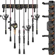 Hikeen Fishing Rod Holders, Wall Mounted Fishing Rod Rack, Fishing Pole Holder Holds Up to 8 Rods or Combos, Fishing Rod Holders for Garage with 4 Hooks, Orange, 1 Pack