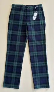 Vineyard Vines Breaker Pants Kids Size 12 Green Navy Black Watch Tartan Stretch