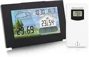 Wirel Weather Station Forecaster Indoor Thermometer Hygrometer with Sensor Color Screen Alarm Clock Calendar with Adjustable Backlight USB Charging