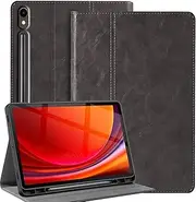 NNANRUIL Case for Samsung Galaxy Tab S9 FE/S9 10.9/11 Inch 2023 (SM-X710/X716B/X718U/X510/X516B/X518U) Genuine Leather Tablet Protective Case Cover with S Pen Holder and Auto Wake/Sleep, Grey