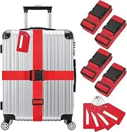 uxcell 4-Sets Luggage Straps TSA Approved, Travel Straps for Luggage Suitcase Tags Set, Adjustable Suitcase Belt [Red]