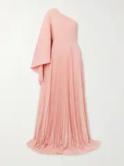 [Solace London] Solace London - Maci One-shoulder Pleated Chiffon Gown - Baby pink - UK 12 UK 12 Pink