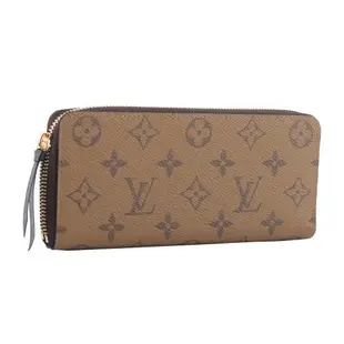 LV Monogram CLEMENCE雙色ㄇ型拉鍊長夾(棕色)