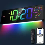 16" Bluetooth Large Digital Wall Clock/Auto Time Sync, 10 RGB Colors Digital ...