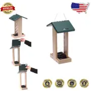 Hinged Roof Blue Jay & Woodpecker Feeder - Stylish Green with Recycled Material