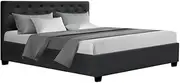 Artiss Queen Bed Frame Platform Tufted Headboard Frames Gas Lift Beds Base with Storage Space Bedroom Room Decor Home Furniture, Upholstered with Charcoal Faux Linen Fabric + Foam + Wood