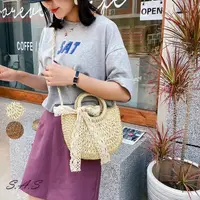 在飛比找momo購物網優惠-【SAS】韓國半圓草編包 G款(2色可選 編織包 手工編織包