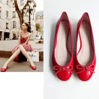 在飛比找momo購物網優惠-【Sp house】繽紛糖果漆皮平底蝴蝶結娃娃鞋(紅/黑/銀