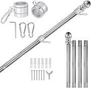uxcell Flag Pole Kit, 5FT Stainless Steel Flagpole Kit with 360°Anti-wrap Rotating Ring for House Porch Outdoor Boat, RV, Truck