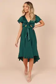 [PUP53] Amanda Hi Lo Tie Front Dress - Emerald XS Blue