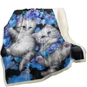 Cute Cats the Blue Wreath Kittens Throw Blanket