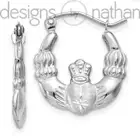 Designs by Nathan | 14k White Gold , Satin, Diamond-Cut Claddagh Hoop Earrings