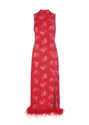 Kitri Myla Floral-jacquard Satin Midi Dress - Red - 8 (UK 8 / S) 8 (UK 8 / S)