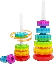 Baby Spinning Stacking Toys for Toddlers 1-3, Rainbow Ring Stacker Montessori Toys for Babies 6-12 Months, 1 2 3 One Year Old Girl Boy Christmas Birthday Gifts, Autism Sensory Learning Toy