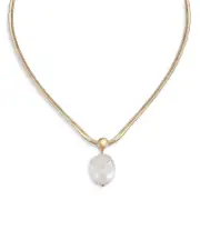 Ettika Baroque Pearl Pendant Snake Chain Necklace in 18K Gold Plated, 16