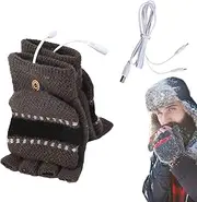 [Generic] Heated Mitten- Full Finger Warm Gloves, Half Finger Heated Gloves | Portable Laptop Gloves Mittens, Rechargeable Hand Warmer Gloves, Battery-Powered Heated Gloves, Electric Gloves for Running