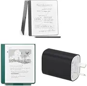 Kindle Scribe Essentials Bundle including All-new Amazon Kindle Scribe (64 GB) - Tungsten, Plant-Based Leather Cover - Jade, and and Power Adaptor