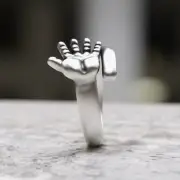 Handmade 925 Sterling Silver Hand Ring - Unique Anatomical Palm Jewelry