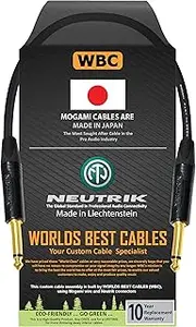 30 CM - Guitar Bass Instrument Cable CUSTOM MADE By WORLDS BEST CABLES – using Mogami 2524 wire and Neutrik NP2X-B ¼ Inch (6.35mm) Straight Gold TS Connectors