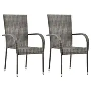 Stackable Outdoor Chairs 2 pcs Grey Poly Rattan vidaXL