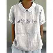 Women's Blouse Floral Graphic Elegant Vintage Tropical Short Sleeve Shirt Collar Peter Pan Collar Regular Tops Work Daily Holiday Print White Pink Blue Gray Su
