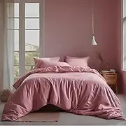 100% Cotton Quilt Cover Set High Thread Count, Extra Soft with Sateen Weave, 3 Pieces Doona Cover Set, Solid Plain Color (Pink Rose, King)