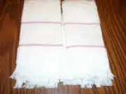 Pair of White Fingertip Towels to cross stitch - mauve trim - 14 ct