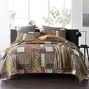 VISIMISI Cotton Bedspread Quilt Sets Reversible Bedding Coverlet Sets Comforter Patchwork Paisley Bohemian Bedspread (Patchwork Brown, King Size)