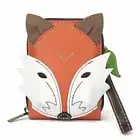NEW CHALA ORANGE BROWN FOX RFID CREDIT CARD HOLDER ZIPPERED WALLET FAUX LEATHER