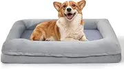 Large Dog Bed, Waterproof Orthopedic Pet Sofa with Removable Washable Cover, Non-Skid Bottom, Cat Bed with Memory Foam for Anxiety Relief, Premium Flannel Design, Grey, 105x75x18cm