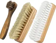 [huifllyhui] 3 Pcs Horsehair Shine Shoes Brush Applicators Cleaning Leather Shoes Boots Care Brushes Suede Cleaner Brush with Fleece