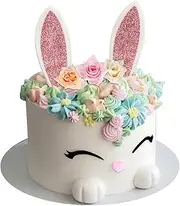 Bunny Cake Topper with Ear Foot Flowers Eye Nose for Bunny Rabbit Baby Shower and Easter