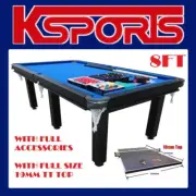 POOL TABLE 8FT SNOOKER BILLIARD TABLE 25MM TABLE TOP LEATHER POCKETS WITH FULL S