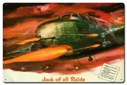 WWII STYLE WAR PLANE JACK OF ALL RAIDS 24" HEAVY DUTY USA MADE METAL ADV SIGN