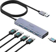 USB 3.0 HUB, TSUPY USB Splitter with 5 USB Ports and 4ft Extended Cable,Ultra-Slim Aluminium Data Hub Multi USB 3.0 Adapter HUB for Laptop,MacBook,PC, Printer, Mobile HDD and More