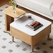 EKDJSN Natural Coffee Table Set of 2, Nesting Table with Large-Capacity Single Drawer, High-Off-The-Ground Design, Small Coffee Table with Universal Wheels, Easy Assembly