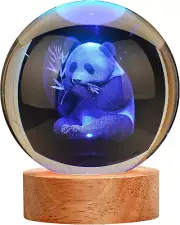 Large 3D Panda Crystal Ball Night Light, Panda Figurines in Crystal Lamp 16 Colo