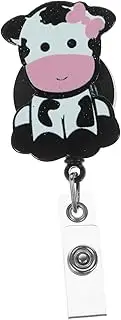 jojofuny Cute Cow Retractable Badge Holder with Alligator Clip Lightweight Id Badge Reel for Office Nurses Medical Staff Name Tag Holder