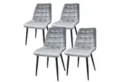 HomeStar Set of 4 Lainey Fabric Velvet Kitchen Dining Chair Metal Legs Bluish Grey