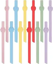 JOFONY 12 PCS Silicone Straws,5.3 Inch Reusable Silicone Straws BPA Free Food Grade Dishwasher Safe Multi-coloured Cartoon Style Rubber Straws for Kids