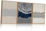 Large Navy Blue Abstract Shapes Framed Canvas Wall Art Set,Modern Tree Rings