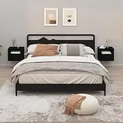 Wall-Mounted Bedroom Nightstand, Durable Bedside Tables for Room, Wooden Night Stand Furniture with Storage Drawer, Black, 50x36x40cm