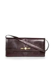 Brown Lizard Leather Clutch With Strap