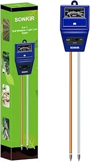 Sonkir Soil pH Meter, MS06 3-in-1 Soil Moisture/Light/pH Tester Gardening Tool Kits for Plant Care, Great for Garden, Lawn, Farm, Indoor & Outdoor Use (Blue)